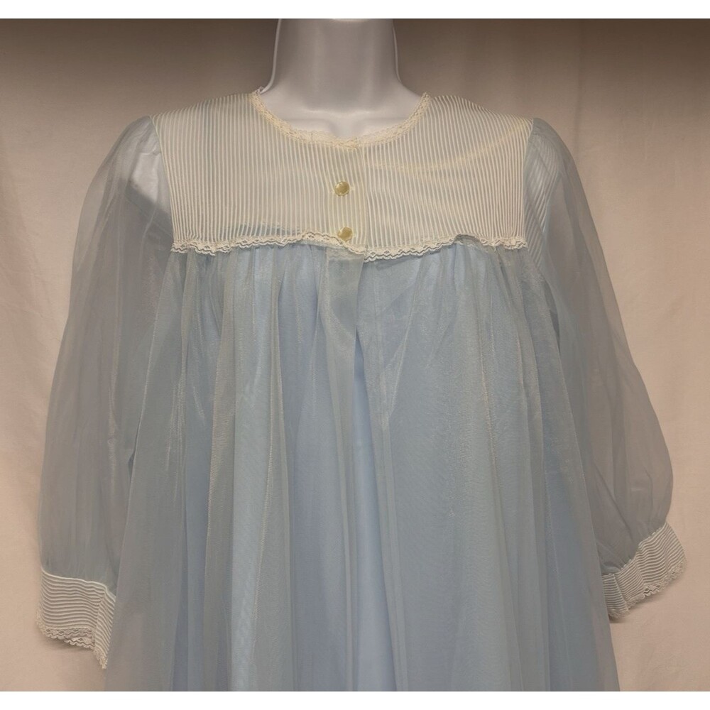 VTG 60's Sears 2 Pc Blue Maxi Peignoir Set Women's Size 36 Medium Nylon Modest - Picture 3 of 12